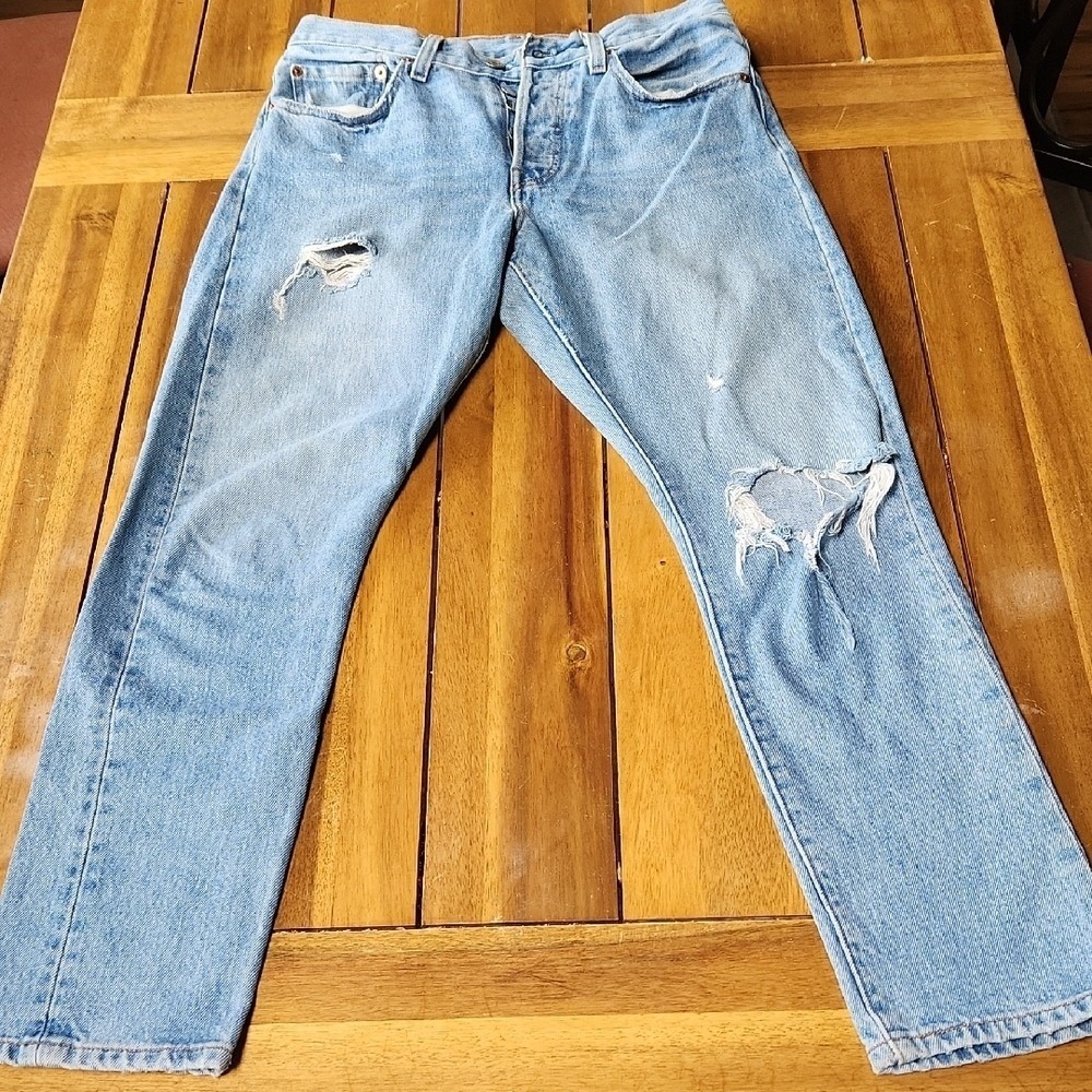Levis Premium 501 Skinny Distressed Light Wash Jeans W27 L28